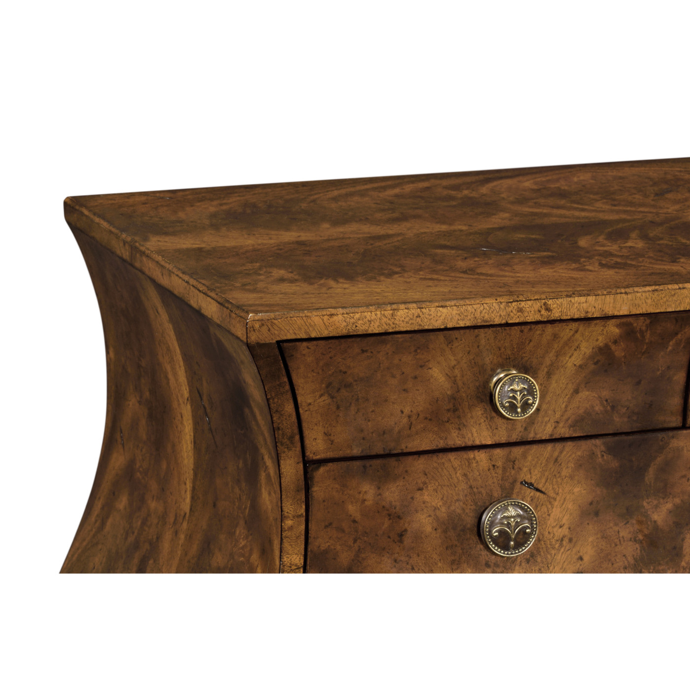 Brown mahogany bombe chest