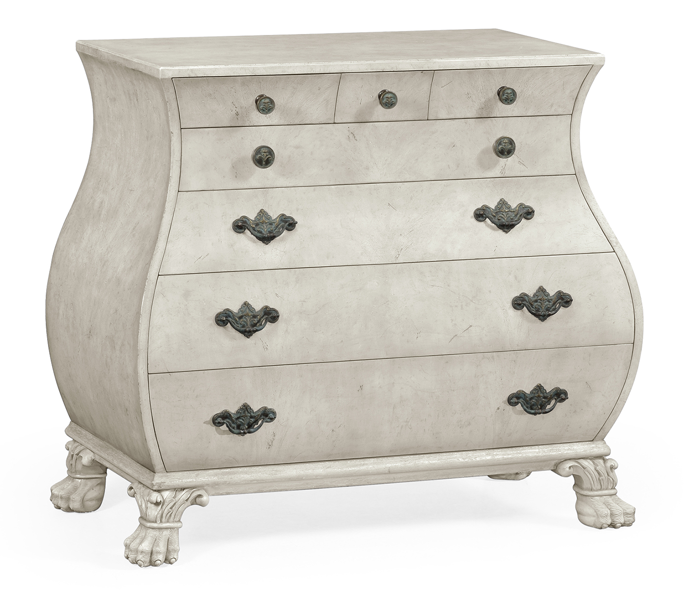 Grey mahogany bombe chest