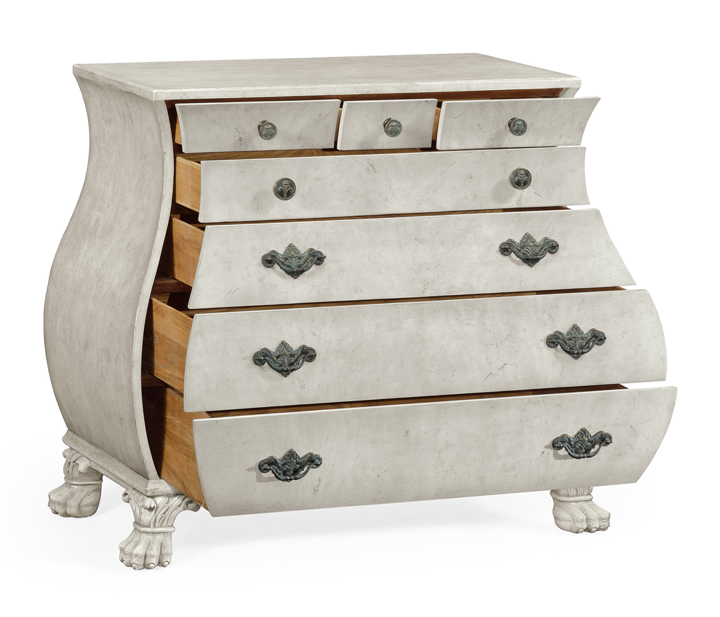 Grey mahogany bombe chest