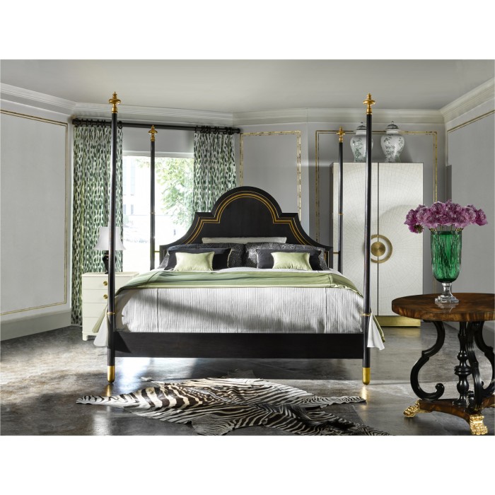 Four Poster Ebonised & Gilded UK Queen Bed
