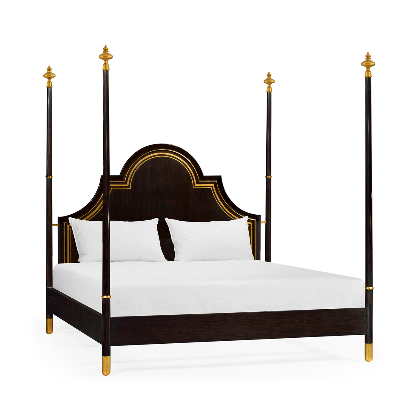 Four Poster Ebonised & Gilded UK Queen Bed