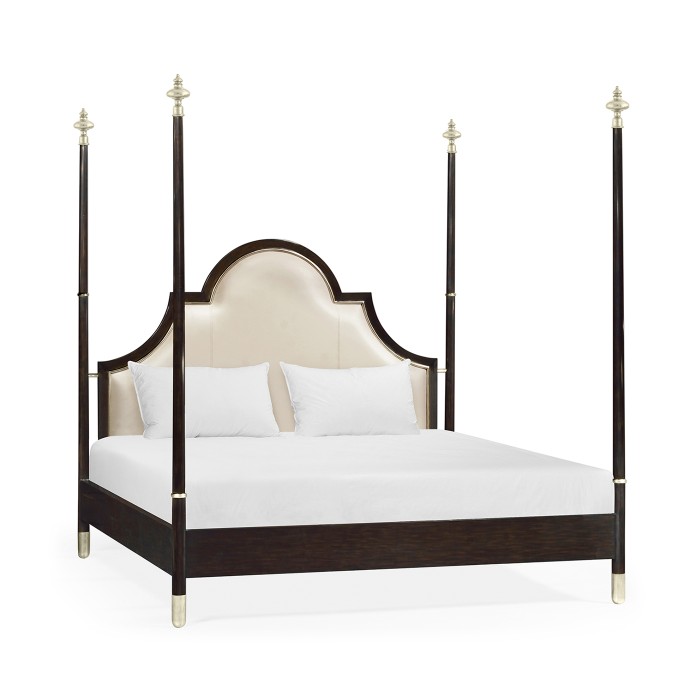 Four Poster Ebonised & Silver-Leaf UK Queen Bed