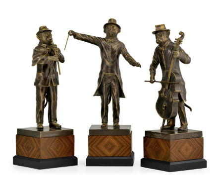 Antique Dark Bronze Monkey Orchestra Set