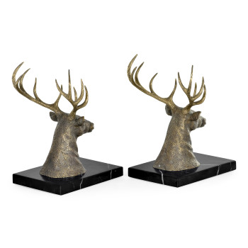 Pair of Light Brass Deer Mounted Bookends