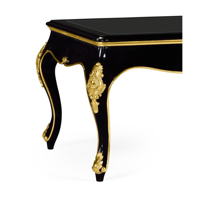 Black Coffee Table in Gloss Painted Black with Clear Glass Top