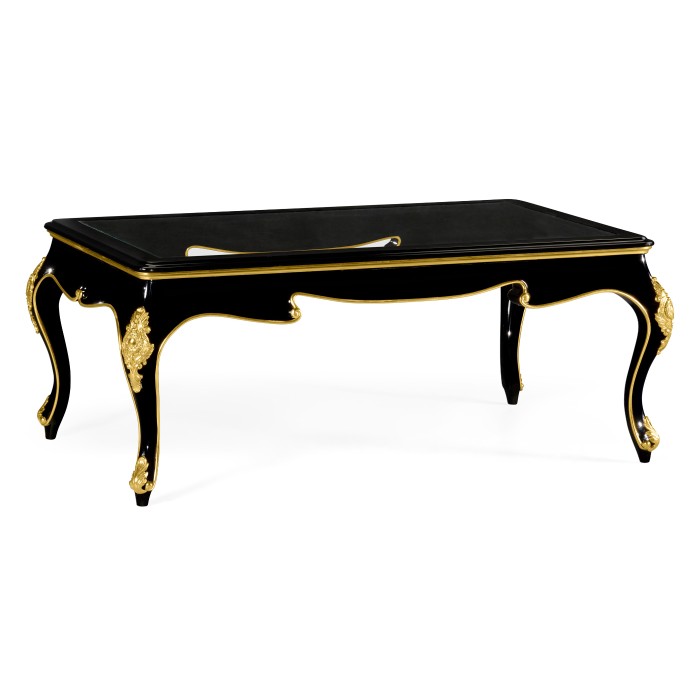 Black Coffee Table in Gloss Painted Black with Clear Glass Top