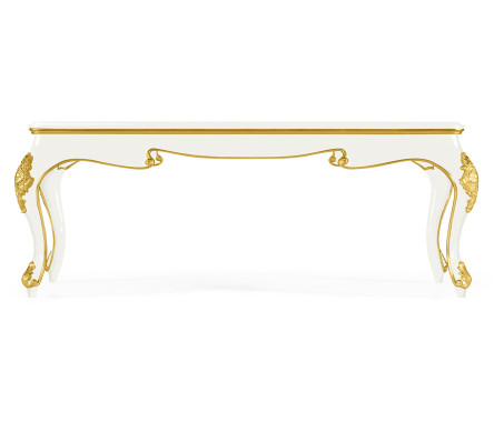 White Coffee Table with Clear Glass Top