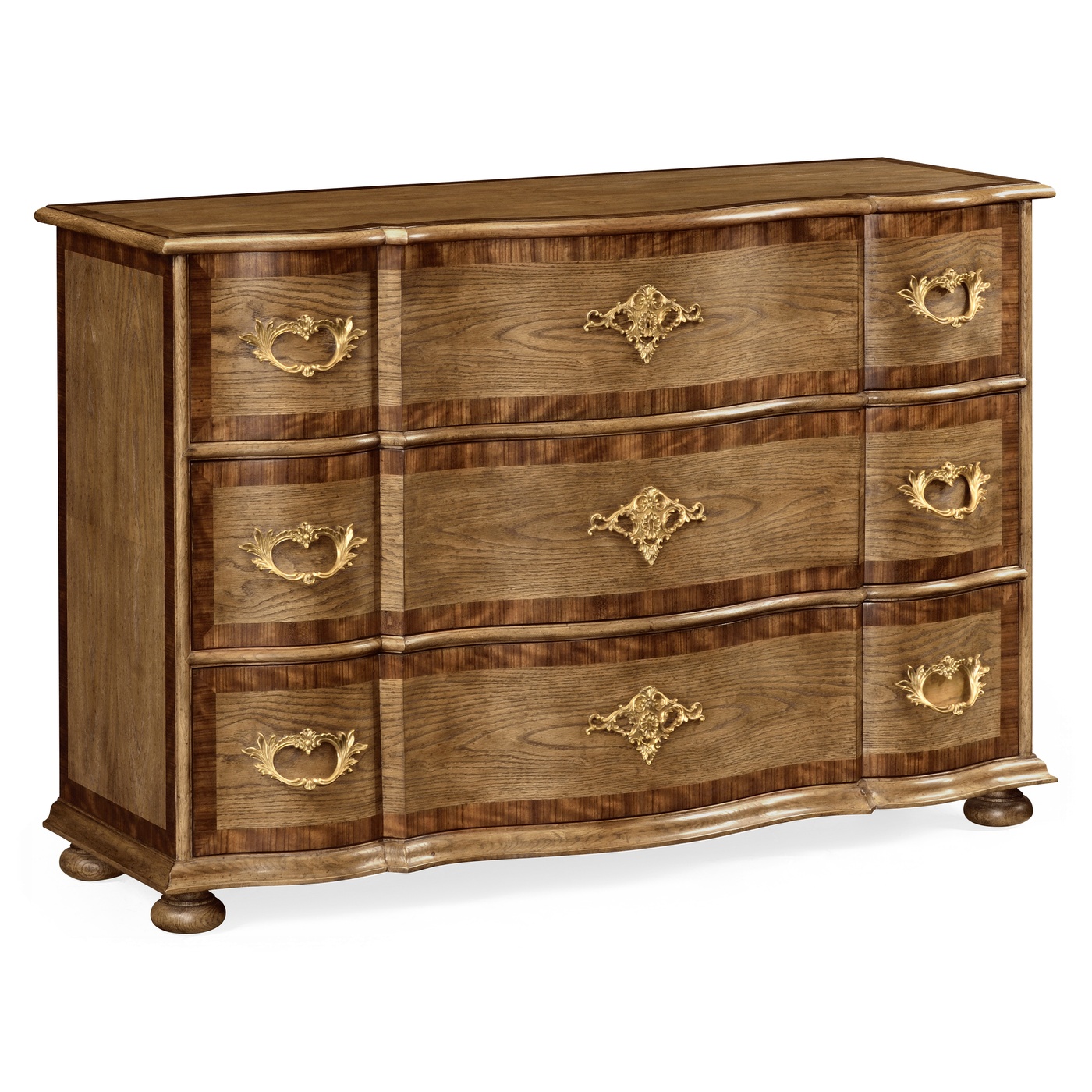 Rectangular Serpentine English Brown Oak Chest of Drawers