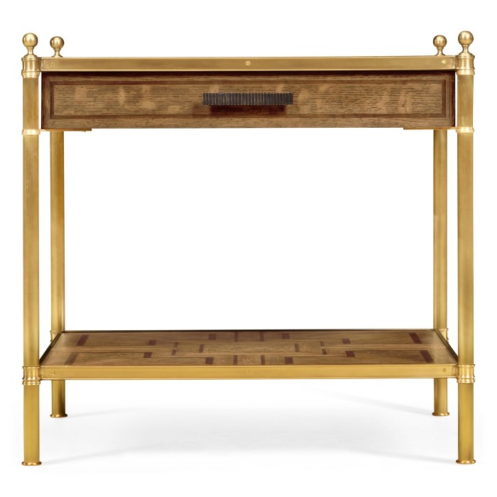 Square English Brown Oak Lamp Table with Drawer