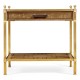 Square English Brown Oak Lamp Table with Drawer