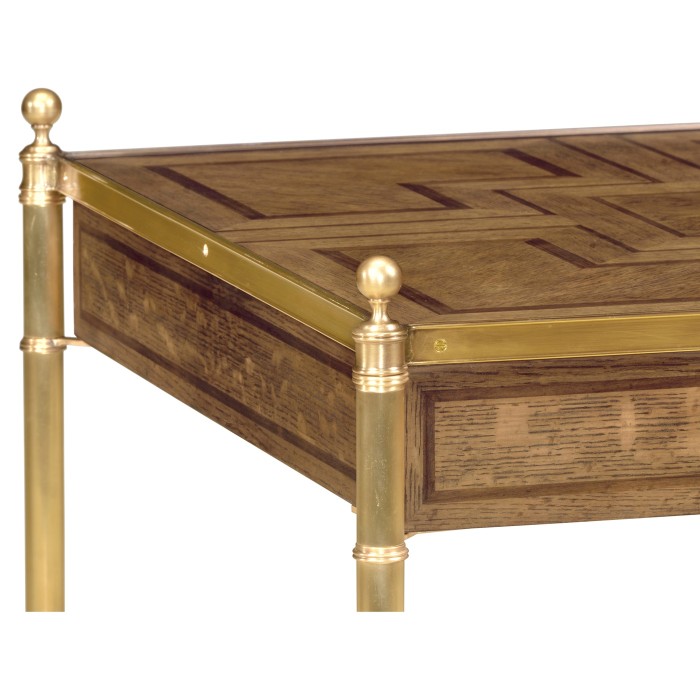 Square English Brown Oak Lamp Table with Drawer