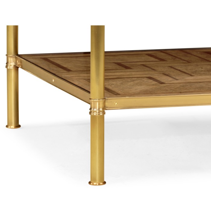 Square English Brown Oak Lamp Table with Drawer