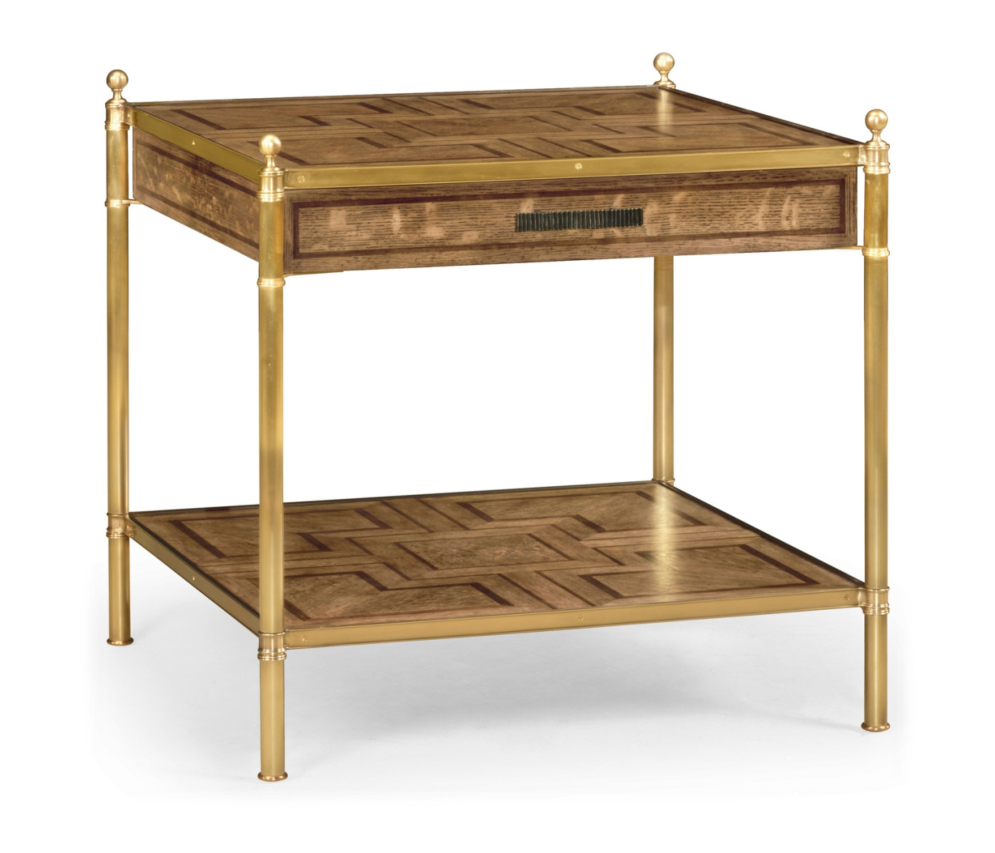 Square English Brown Oak Lamp Table with Drawer