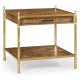 Square English Brown Oak Lamp Table with Drawer