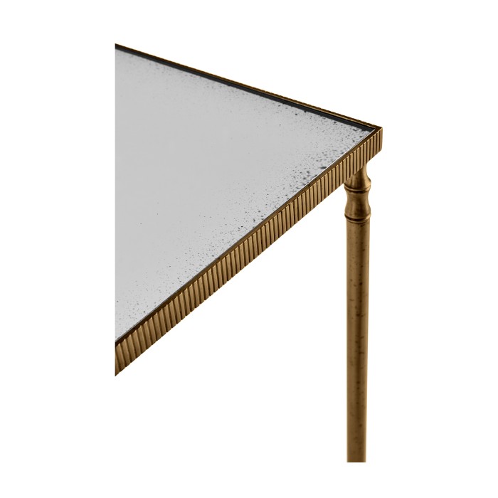 Rectangular Antique Brass End Table with Antique Mirror Top