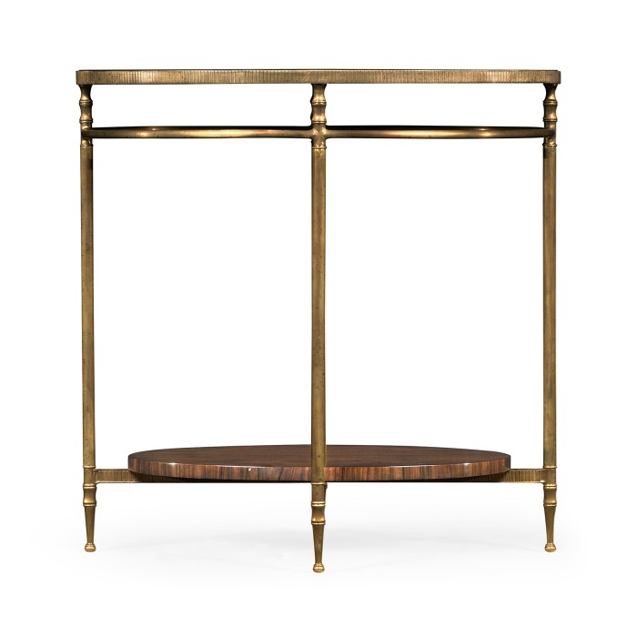 Oval Brass & Dark Santos Lamp Table with Antique Mirror Top