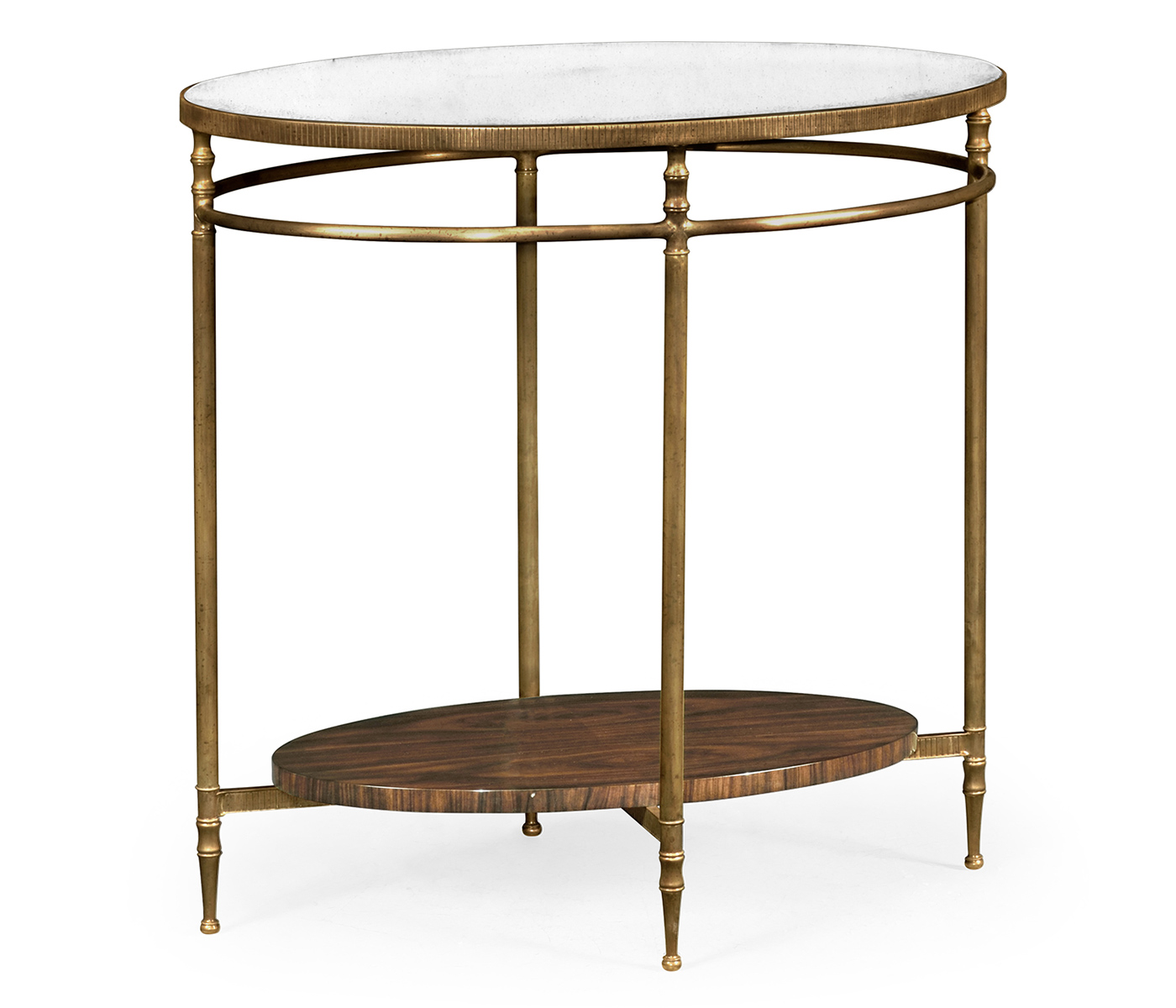 Oval Brass & Dark Santos Lamp Table with Antique Mirror Top