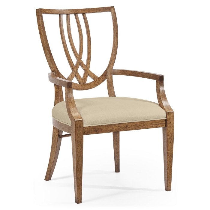 Shield Back English Brown Oak Dining Arm Chair