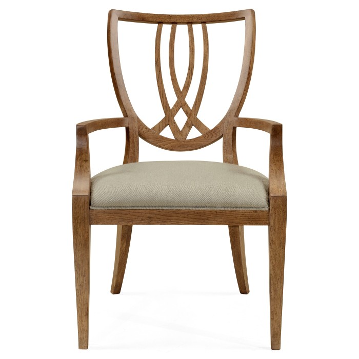 Shield Back English Brown Oak Dining Arm Chair
