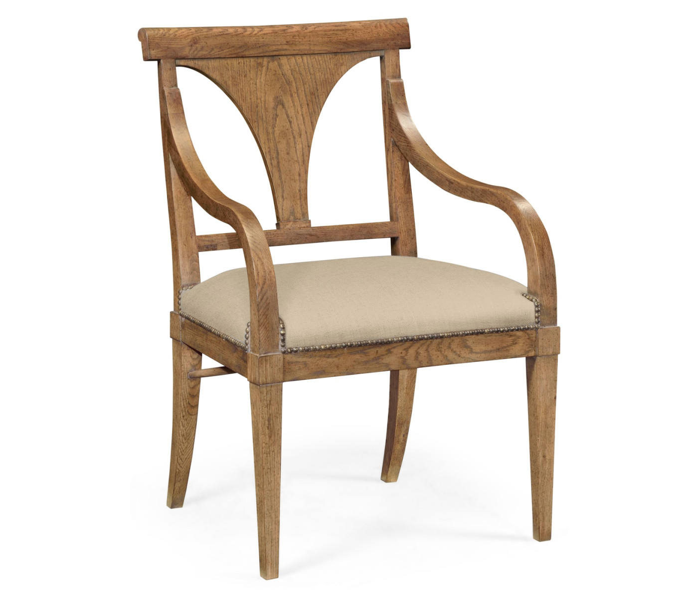 Cut-Out English Brown Oak Dining Arm Chair