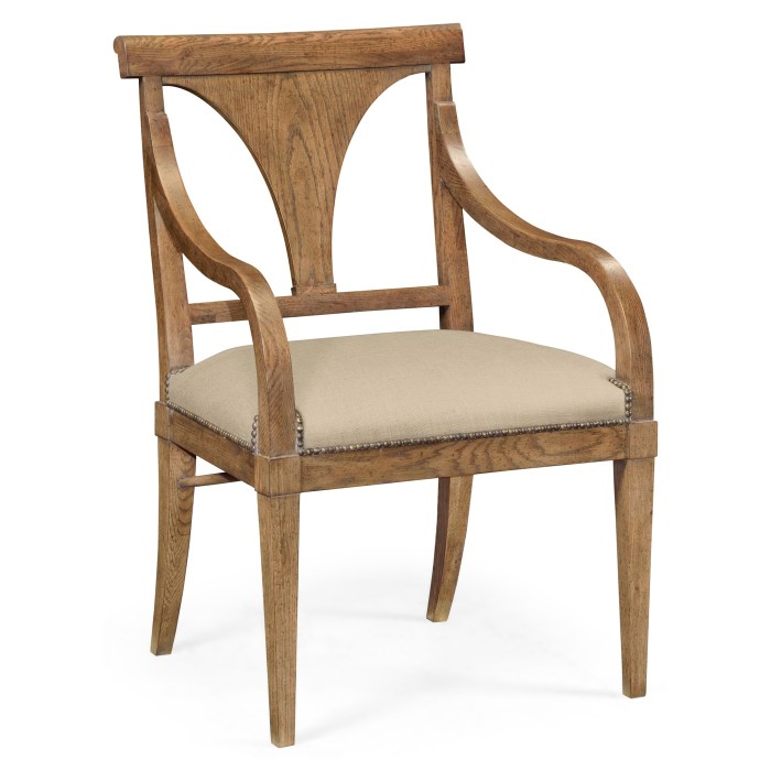 Cut-Out English Brown Oak Dining Arm Chair