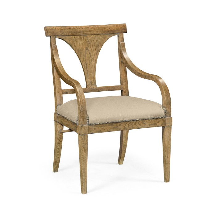 Cut-Out English Brown Oak Dining Arm Chair