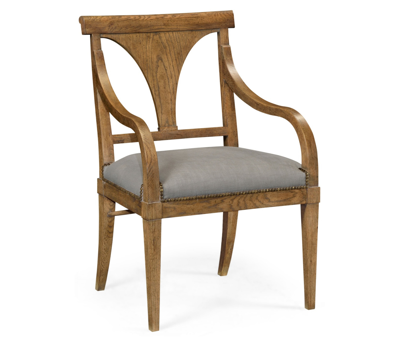 Cut-Out English Brown Oak Dining Arm Chair