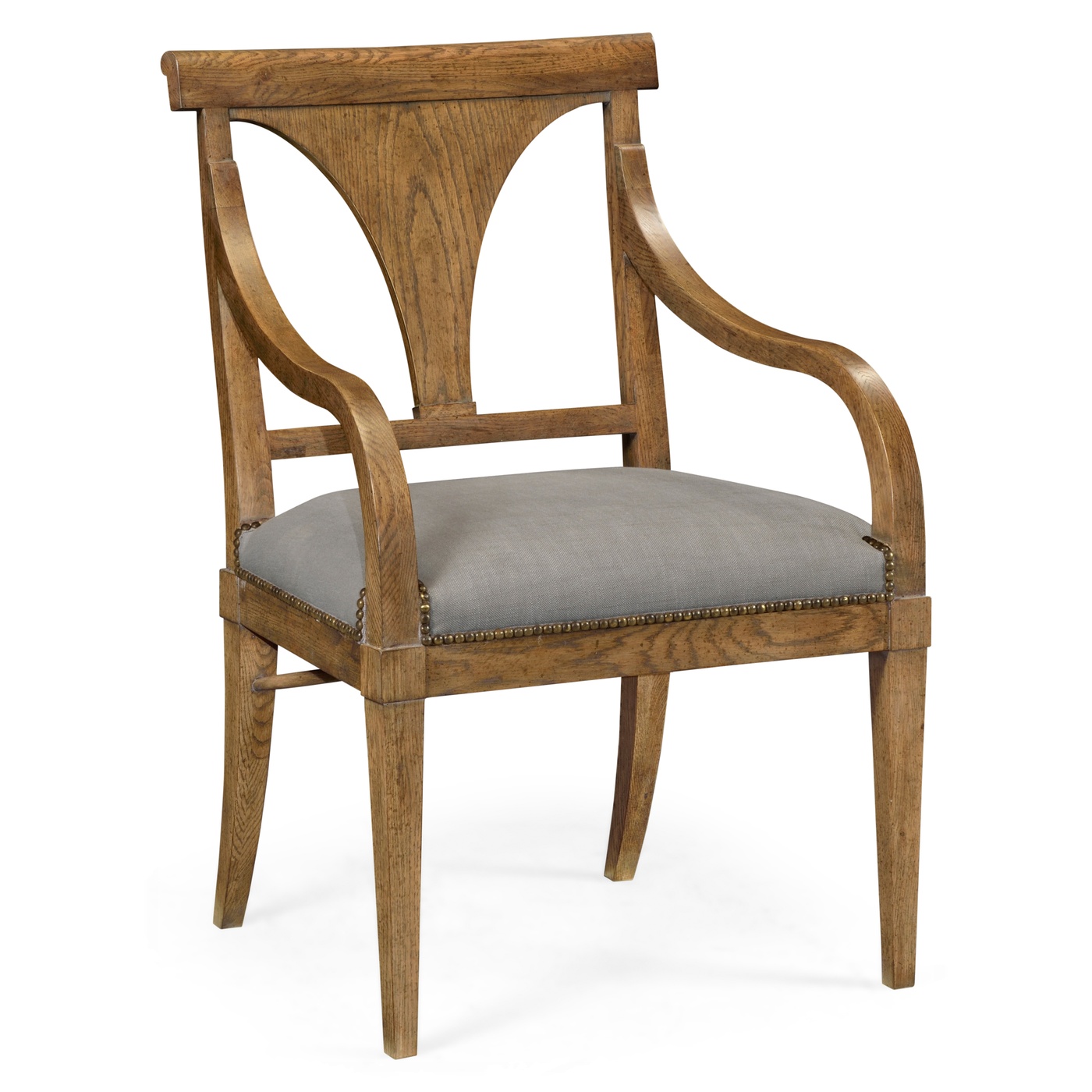 Cut-Out English Brown Oak Dining Arm Chair