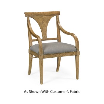 Cut-Out English Brown Oak Dining Arm Chair