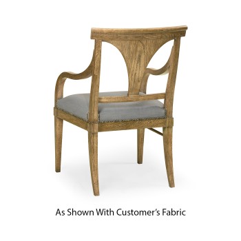 Cut-Out English Brown Oak Dining Arm Chair
