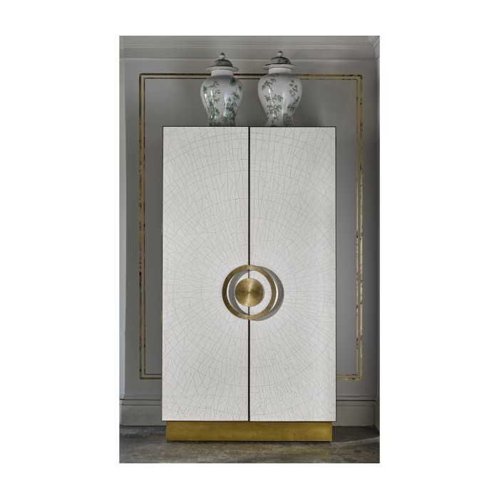 Walnut & Crackle Ceramic Lacquered Storage Cabinet