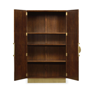 Walnut & Crackle Ceramic Lacquered Storage Cabinet