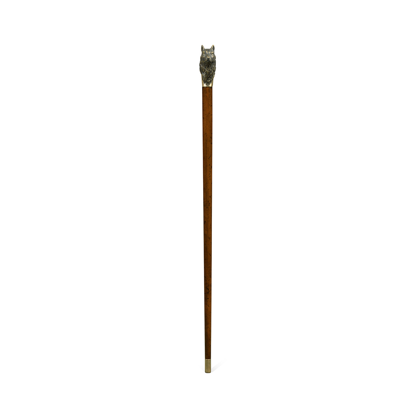 Mahogany Walking Stick with Brass Wolf Topper