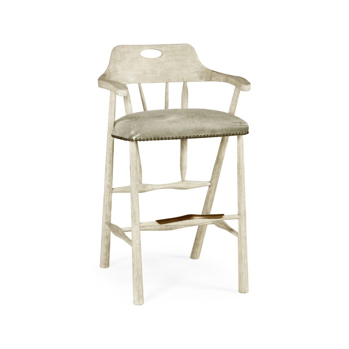 Smokers Style Whitewash Driftwood Bar Stool