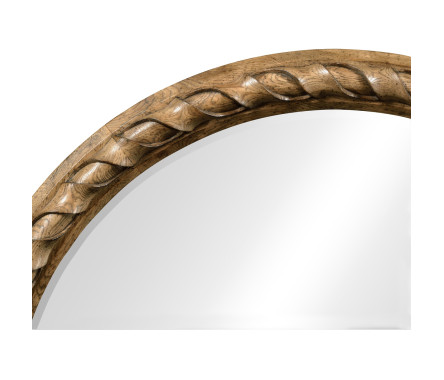 Large Round English Brown Oak Hanging Mirror
