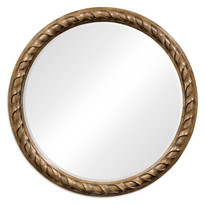 Large Round English Brown Oak Hanging Mirror