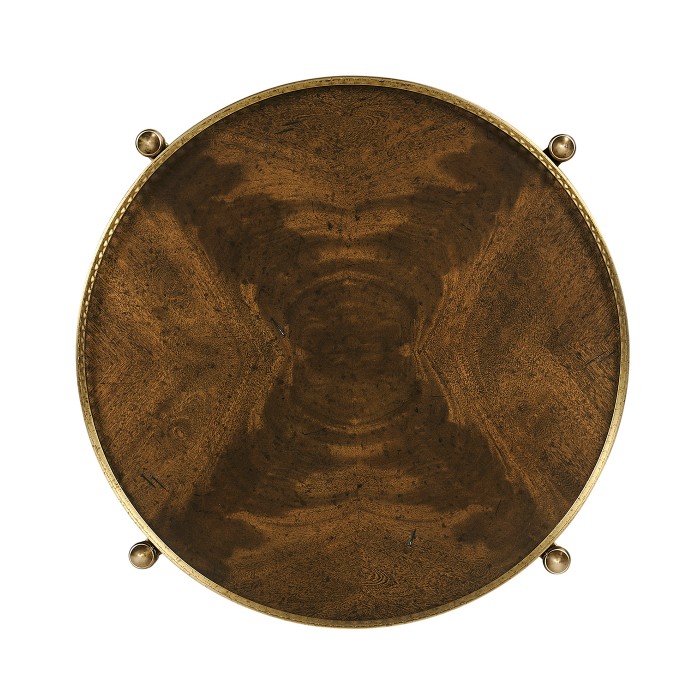 Round Light Brown Mahogany & Brass End Table