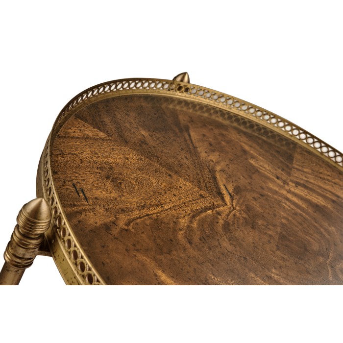 Round Light Brown Mahogany & Brass End Table