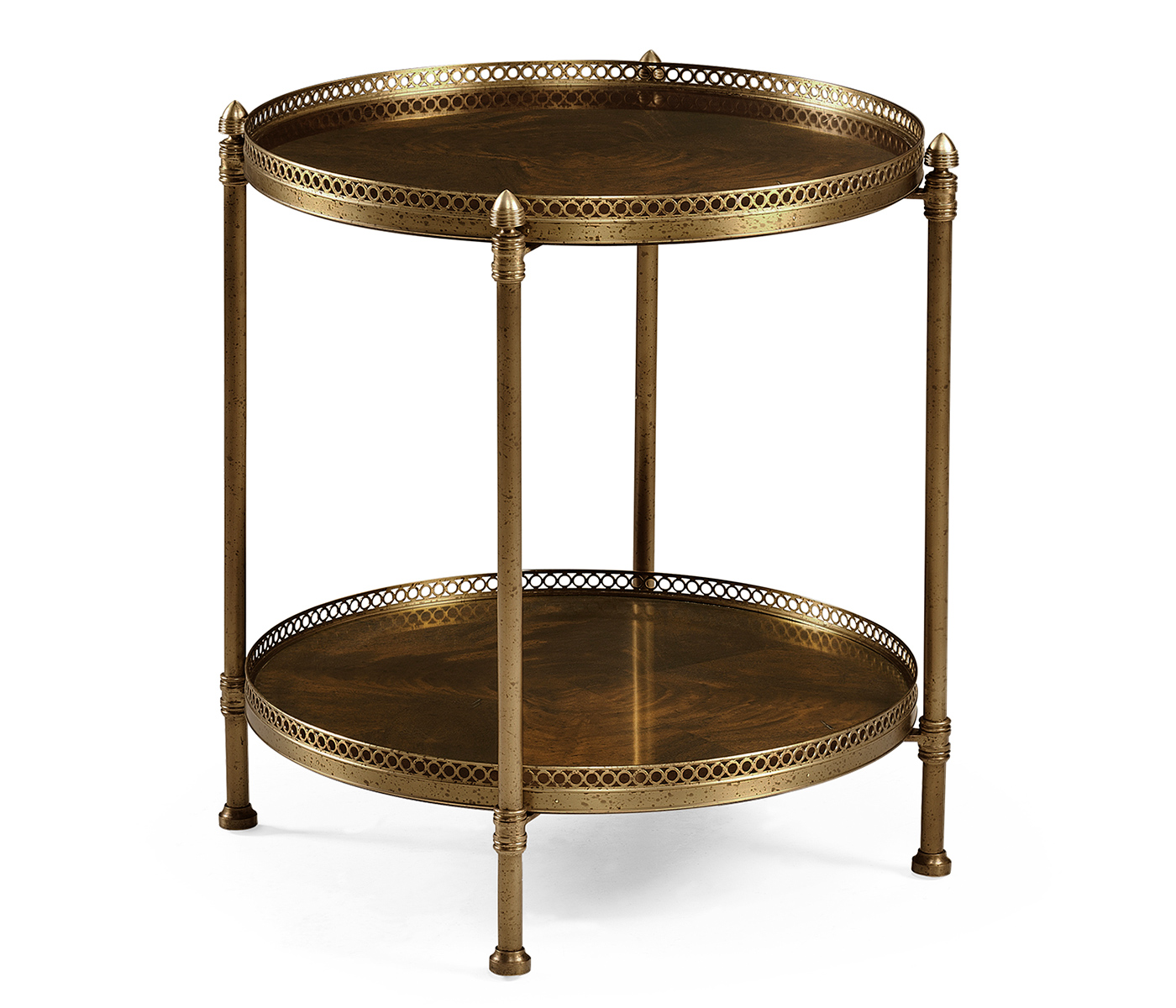 Round Light Brown Mahogany & Brass End Table