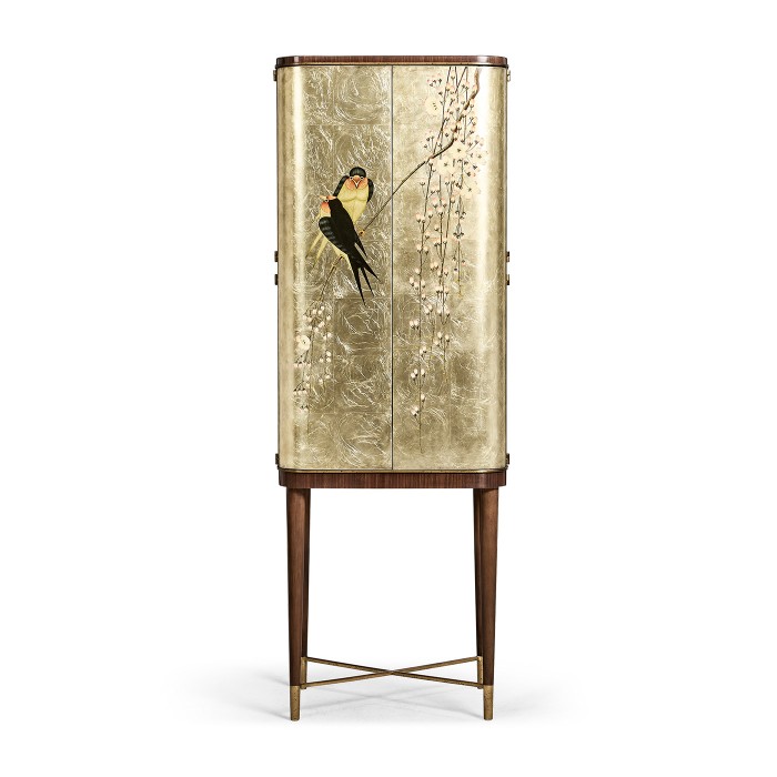 Handpainted on Light Gold Foil Drinks Cabinet