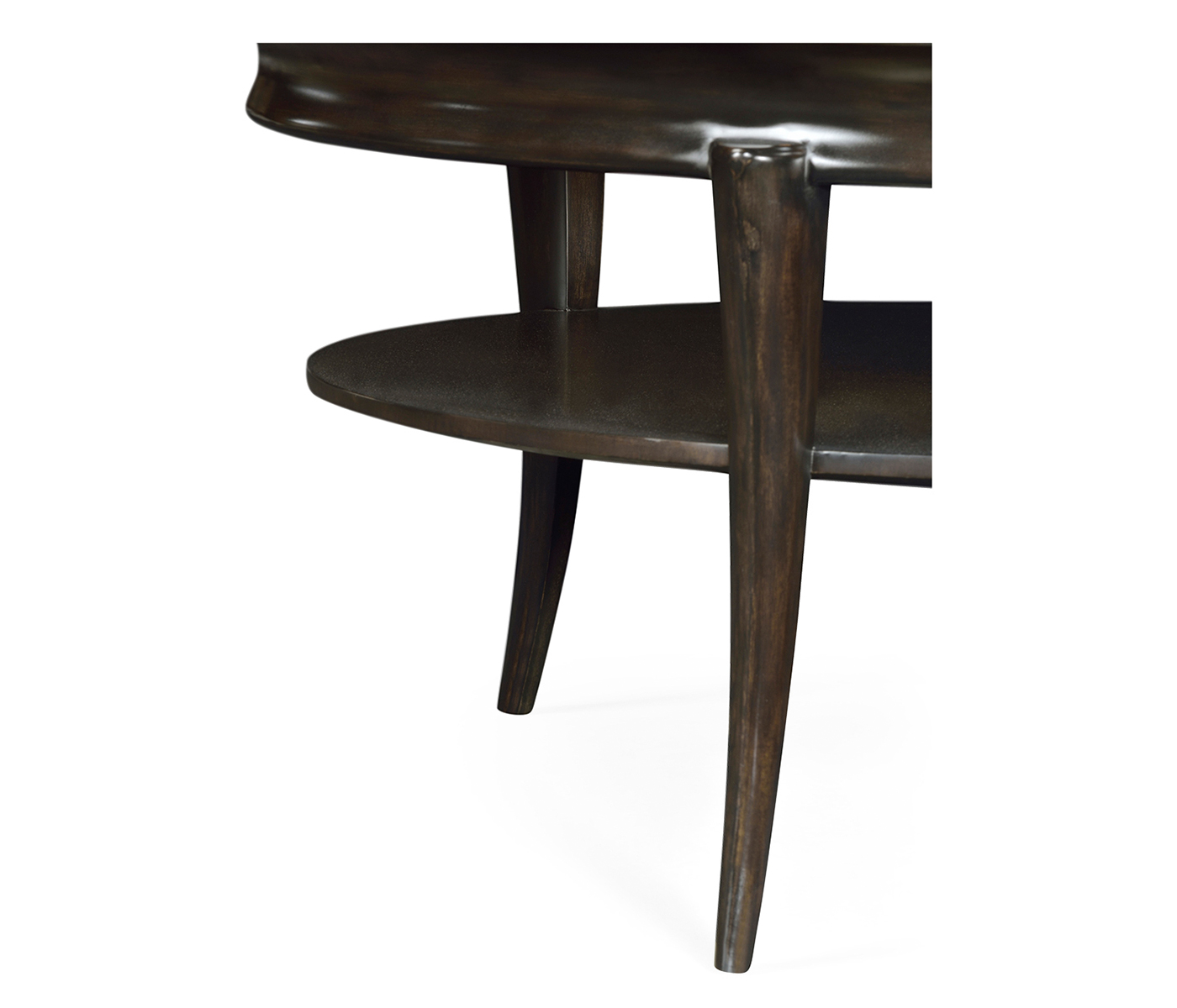 Circular Charcoal & Walnut Cocktail Table with Antique Mirror Top