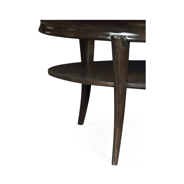 Circular Charcoal & Walnut Cocktail Table with Antique Mirror Top