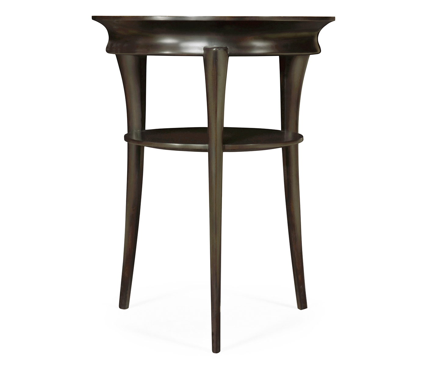 Round Charcoal & Walnut End Table with Antique Mirror Top