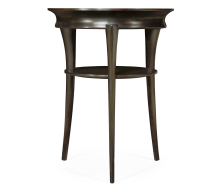 Round Charcoal & Walnut End Table with Antique Mirror Top