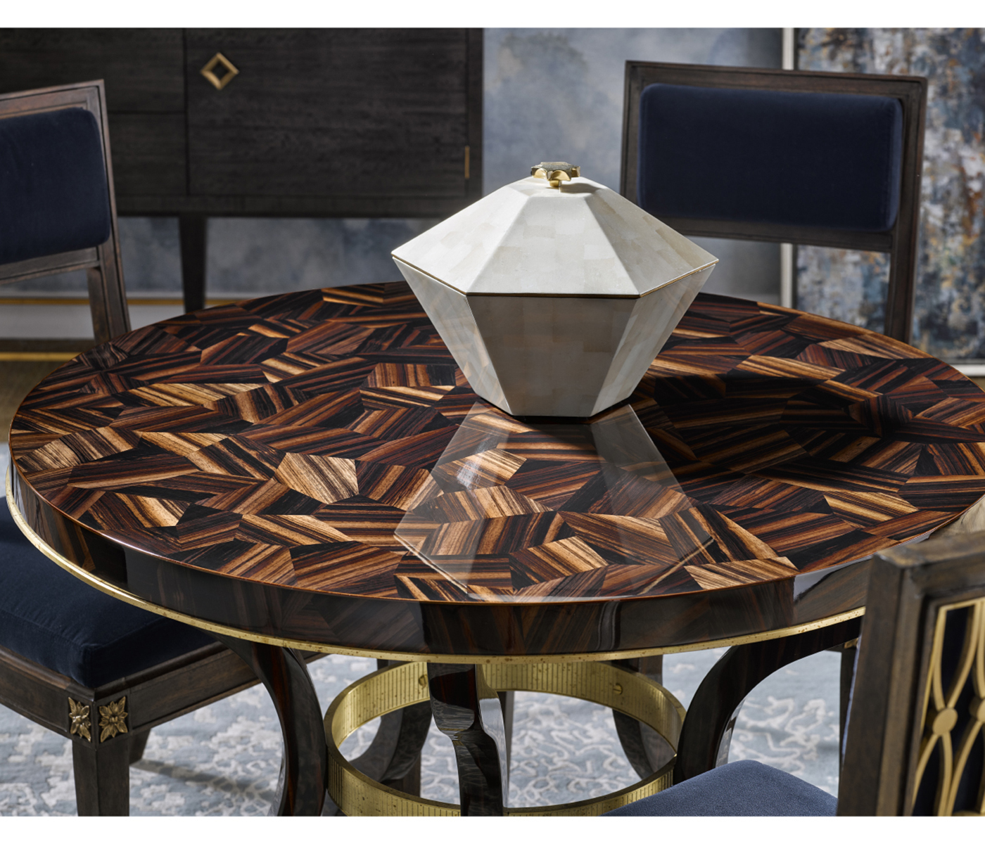 Round Natural Macassar Ebony & Brass Centre Table