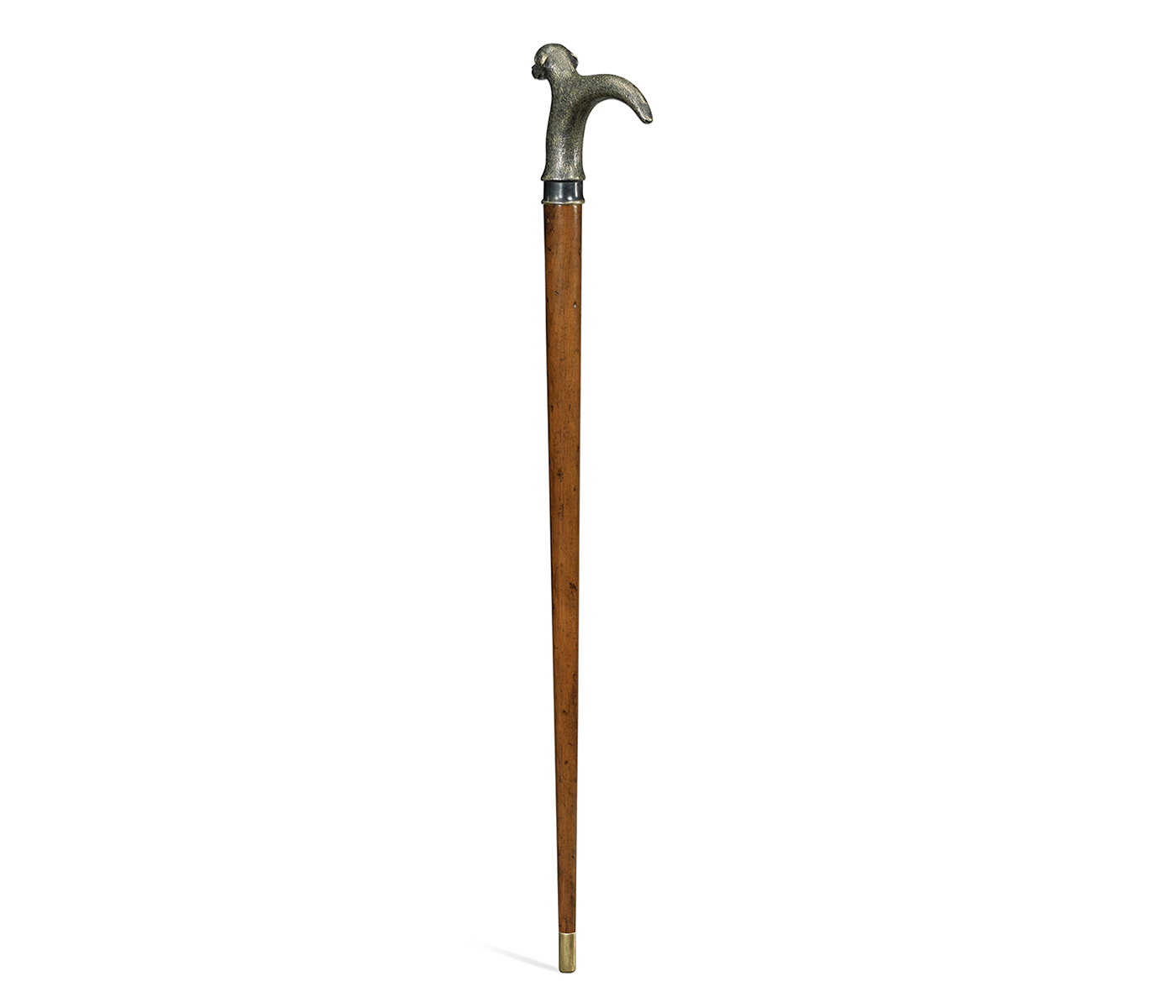 Mahogany Walking Stick with Brass Dog Topper