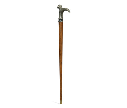 Mahogany Walking Stick with Brass Dog Topper
