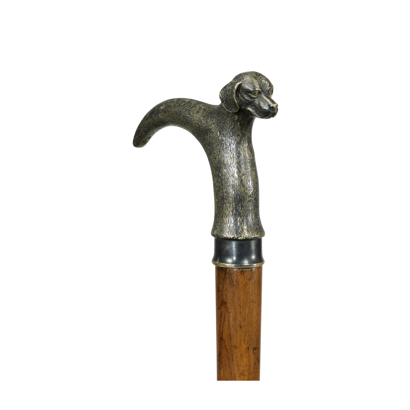 Mahogany Walking Stick with Brass Dog Topper