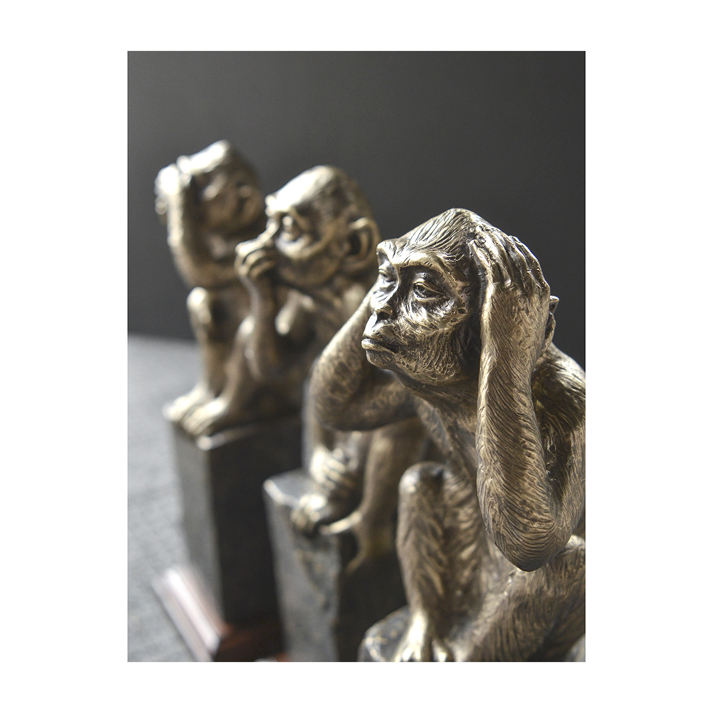 Three Antique Light Brown Brass Wise Monkeys
