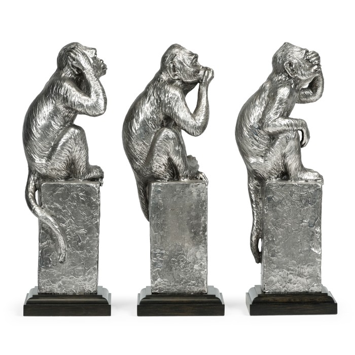 Three White Stainless Steel Wise Monkeys